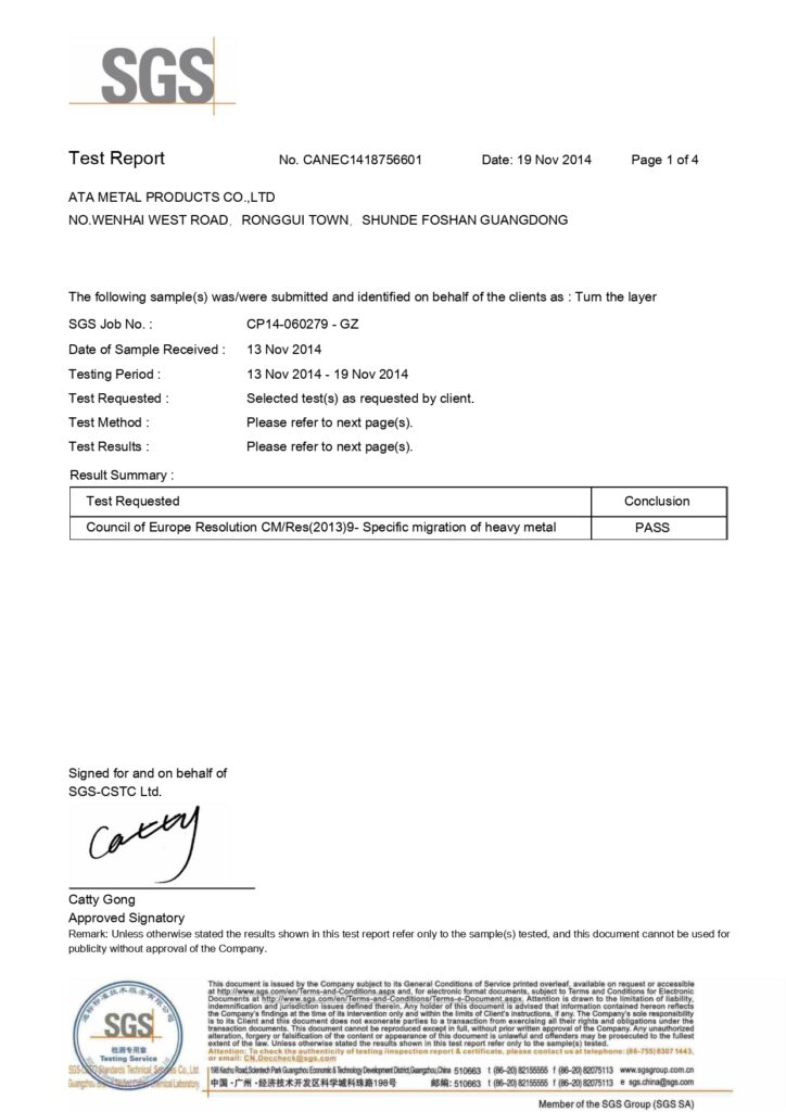 Quality Assurance for OEM Metal Products - Foshan ATA METAL wire products SGS report 2 Page 1