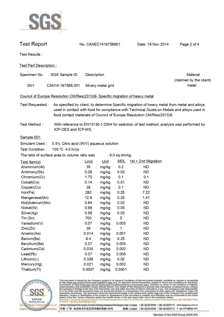 Quality Assurance for OEM Metal Products - Foshan ATA METAL wire products SGS report 2 Page 2